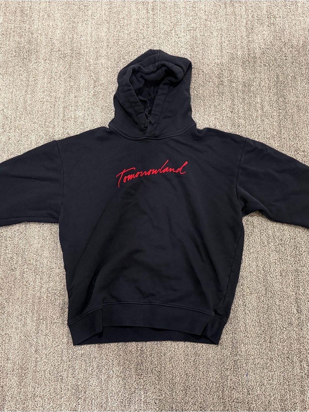 TOMORROWLAND Navy Hoodie with Red Script Logo